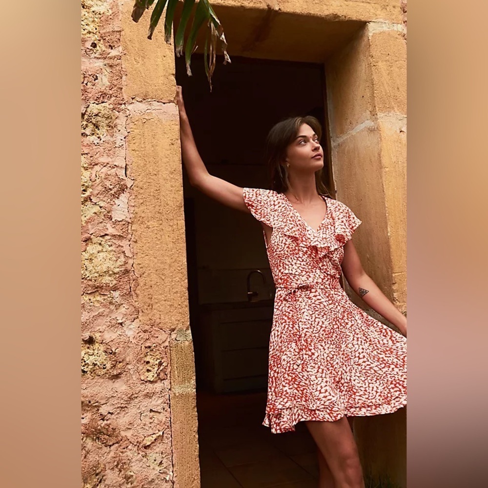 New Free People French Quarter Mini Wrap Dress Romantic Coquette Feminine Small